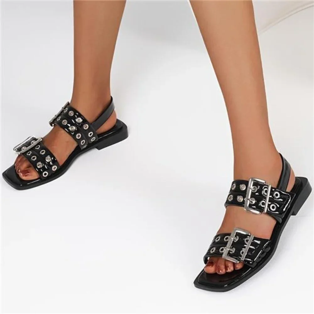 NEW - Women'S Square‎ Head Open Toe Wide Buckles Slingback Block Heels Summer